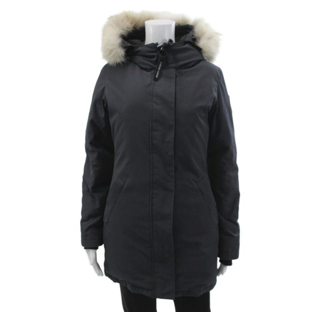 Canada Goose Womens Black Down Parka Fur Trim High Neck Zip Size XS